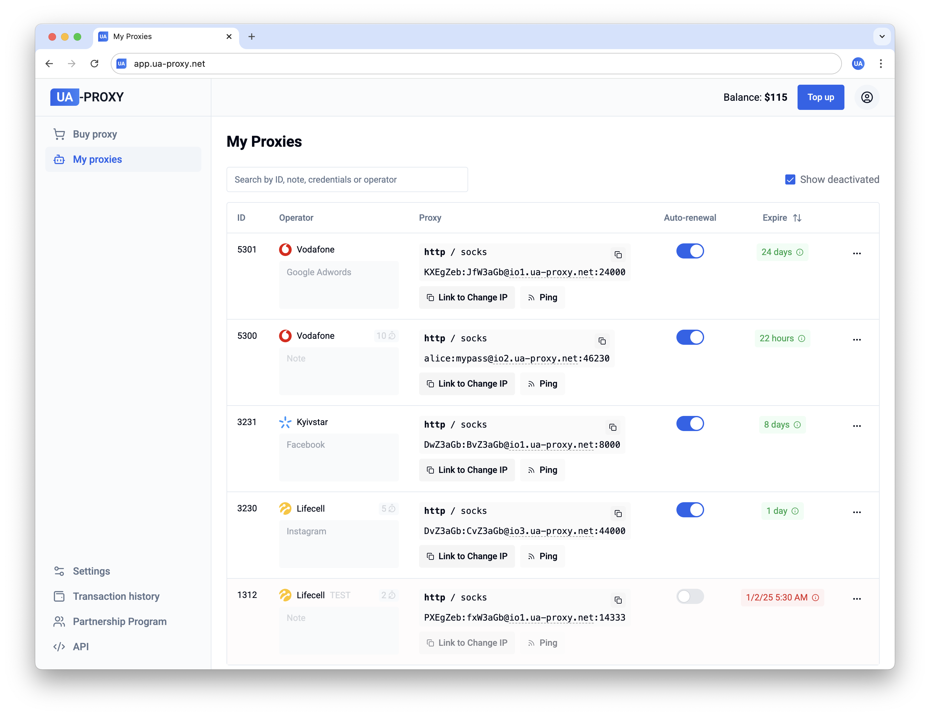 UA-PROXY desktop UI