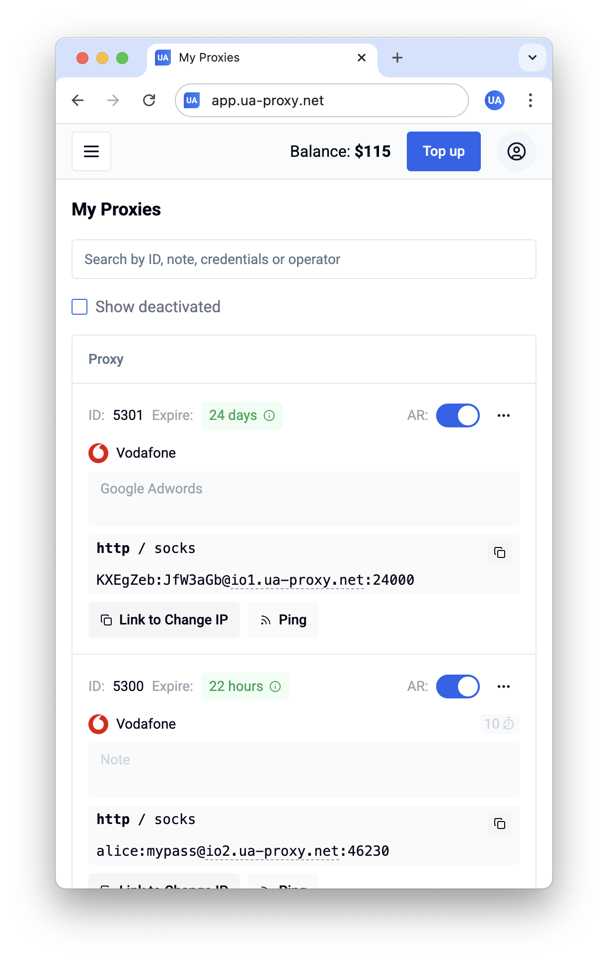 UA-PROXY mobile UI